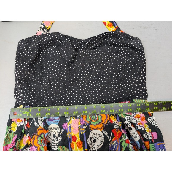 Women's Mexican Art Skull Polka Dot Halter Dress Artsy Rockabilly Retro Small? - Picture 8 of 10